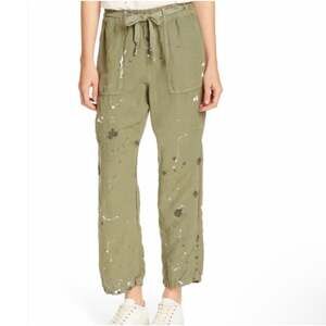 NSF Rao Splatter Paint Relaxed Fit Pants Linen Blend Olive Green P XS $270